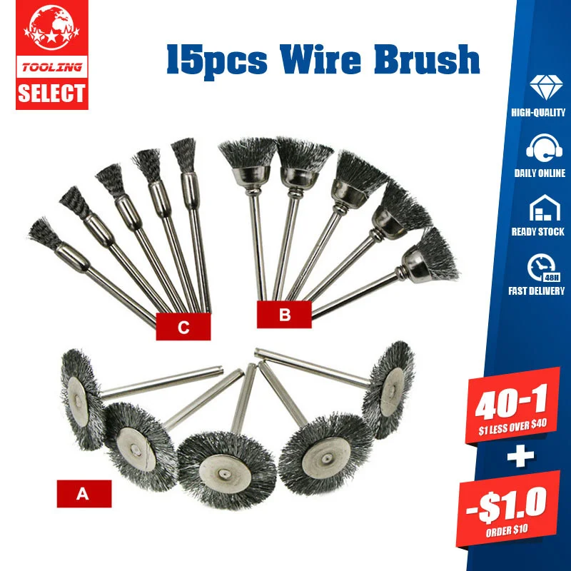 

15pcs Wire Brush Grinding Wheel Set Polishing, Cleaning And Derusting Grinding Head Metal Mold Deburring Grinding Head Kit
