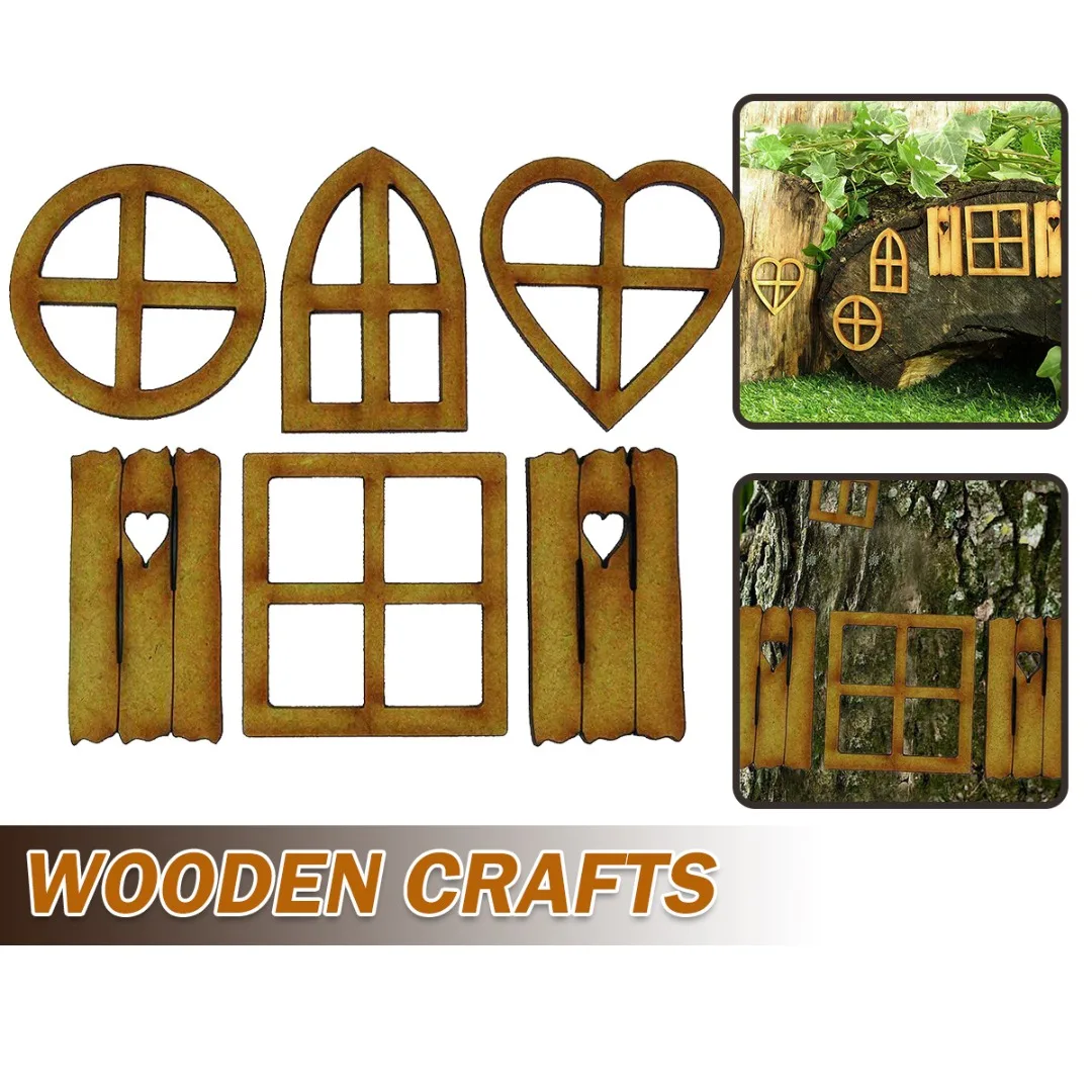 

6PCS Mini Window Fairy House Accessories Fairy Door Wooden Garden Doors DIY Kit Home Gardens Outdoor Trees Decoration Miniature