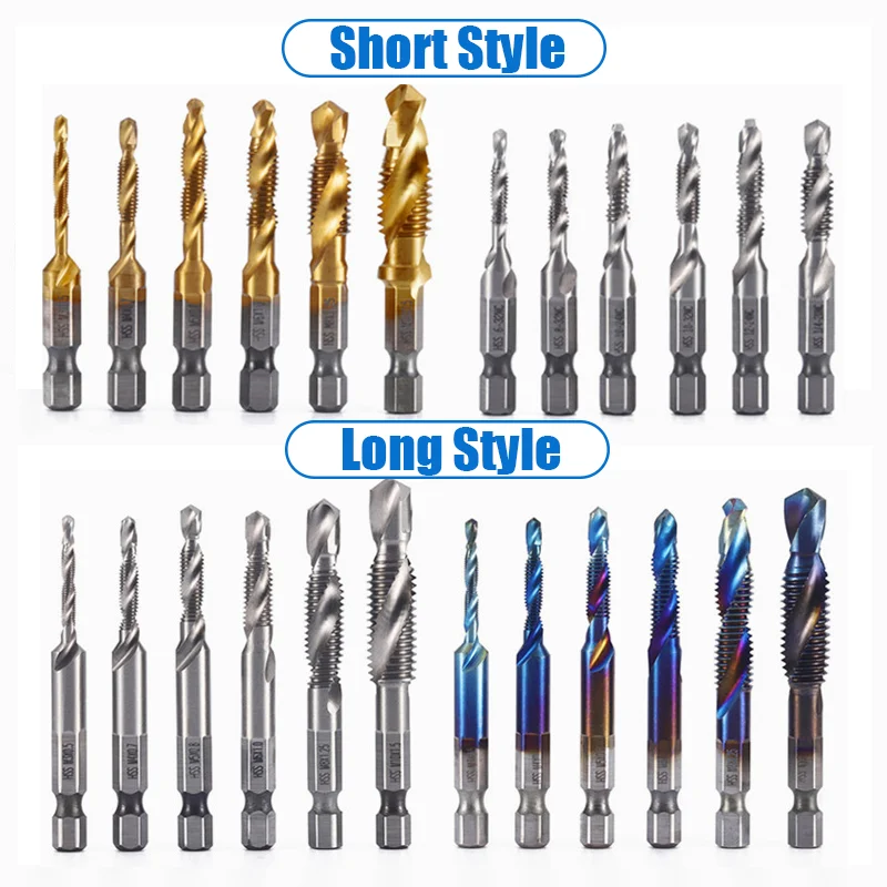 Hex Shank Titanium Plated HSS Screw Thread Metric Tap Drill Bits Screw Machine Compound Tap M3 M4 M5 M6 M8 M10 Hand Tools