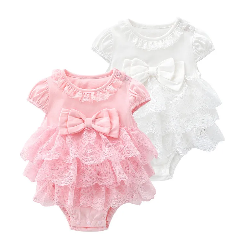 

Cotton Bodysuit For Newborns Summer Short Sleeve Jumpsuit For Girls Lace New born 1st Birthday Party Clothes Twin Clothing 2022