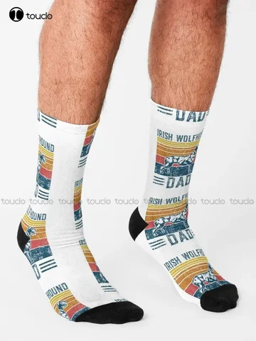 Носки Irish Wolfhound Dad, белые высокие носки, персонализированные носки унисекс для взрослых и подростков, молодежные носки 360° °   Уличная одежда с цифровой печатью