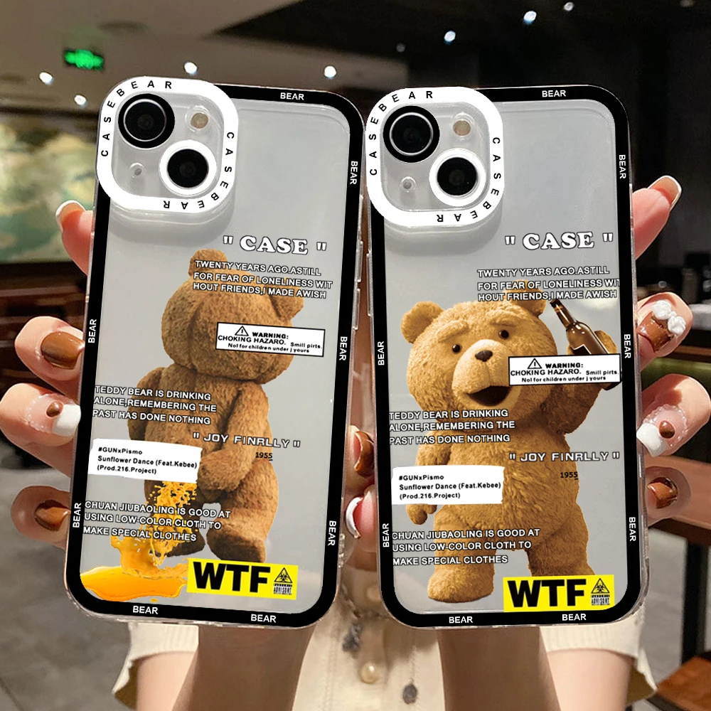 

Angel Eyes Teddy Bear Couple Cartoon Phone Case For IPhone 13 12 11 14 Pro Max Mini 14 Plus 12 MINI Creative Transparent Cover
