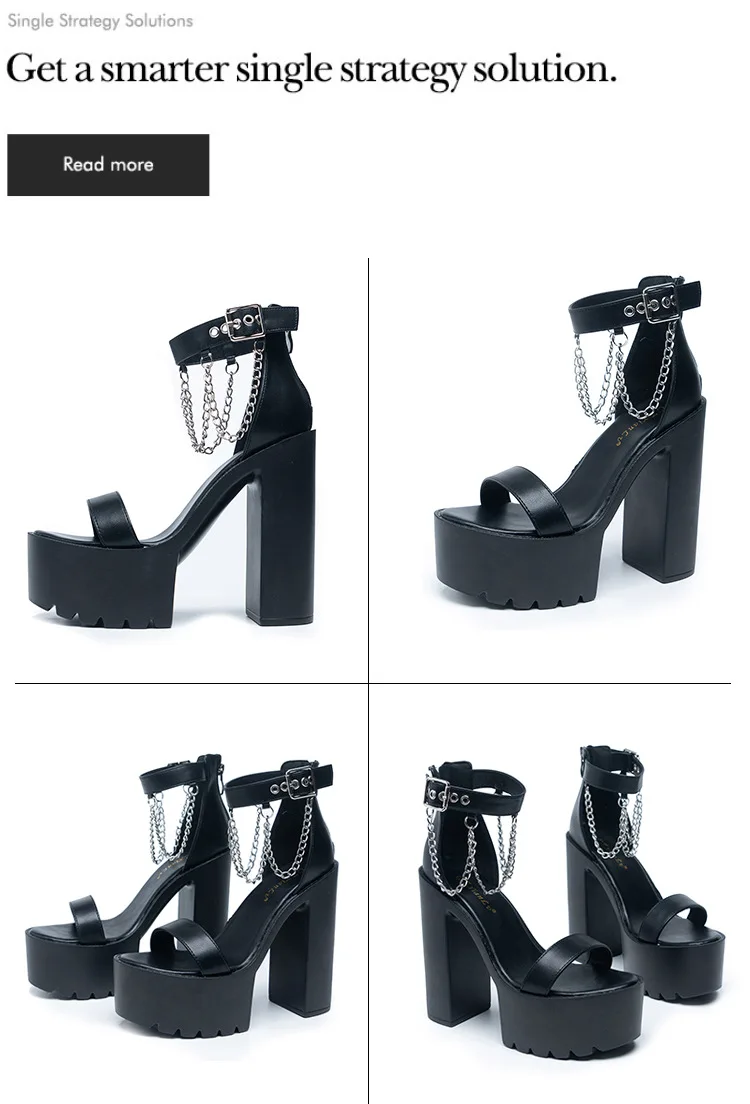 Женские босоножки на высоком каблуке платформе с металлической цепочкой