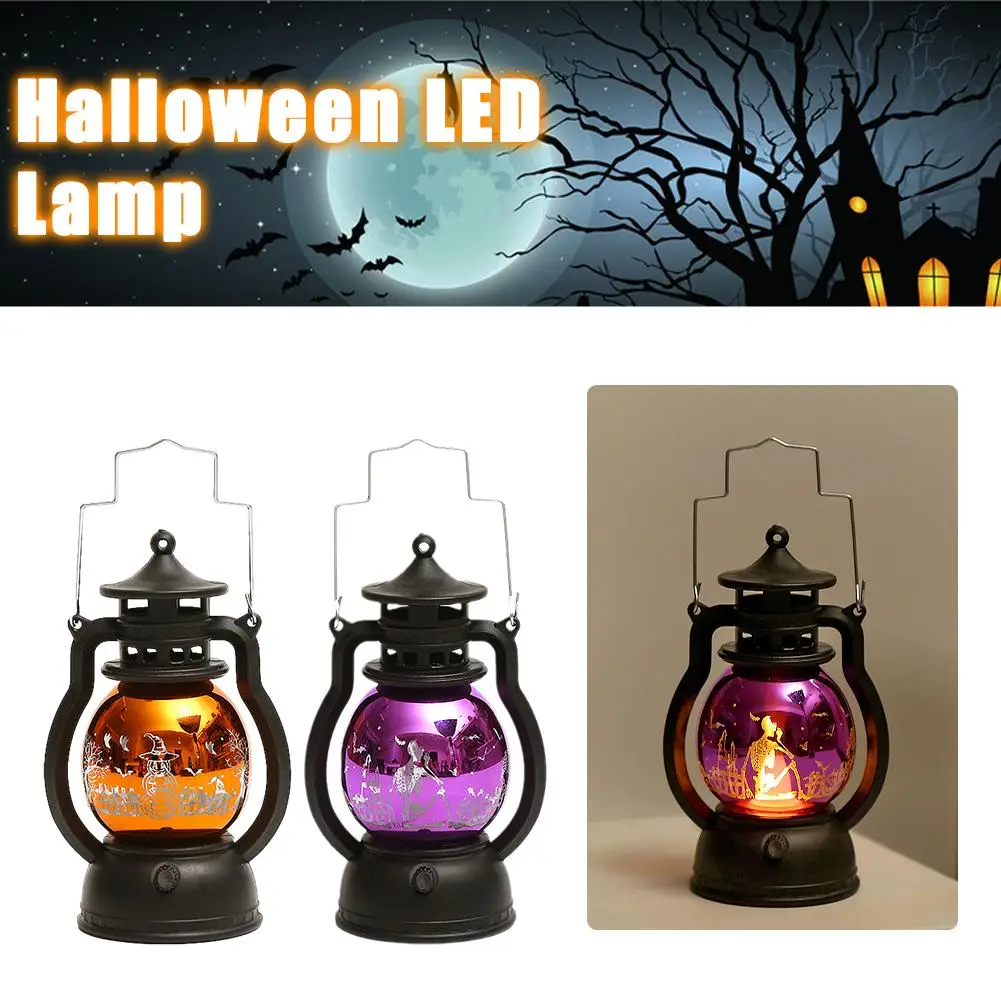 

New Halloween Pumpkin Lantern Decoration Small Oil Vintage Witch Ghost Lamp Castle Lamp LED Lantern Pumpkin Hanging Z6H8