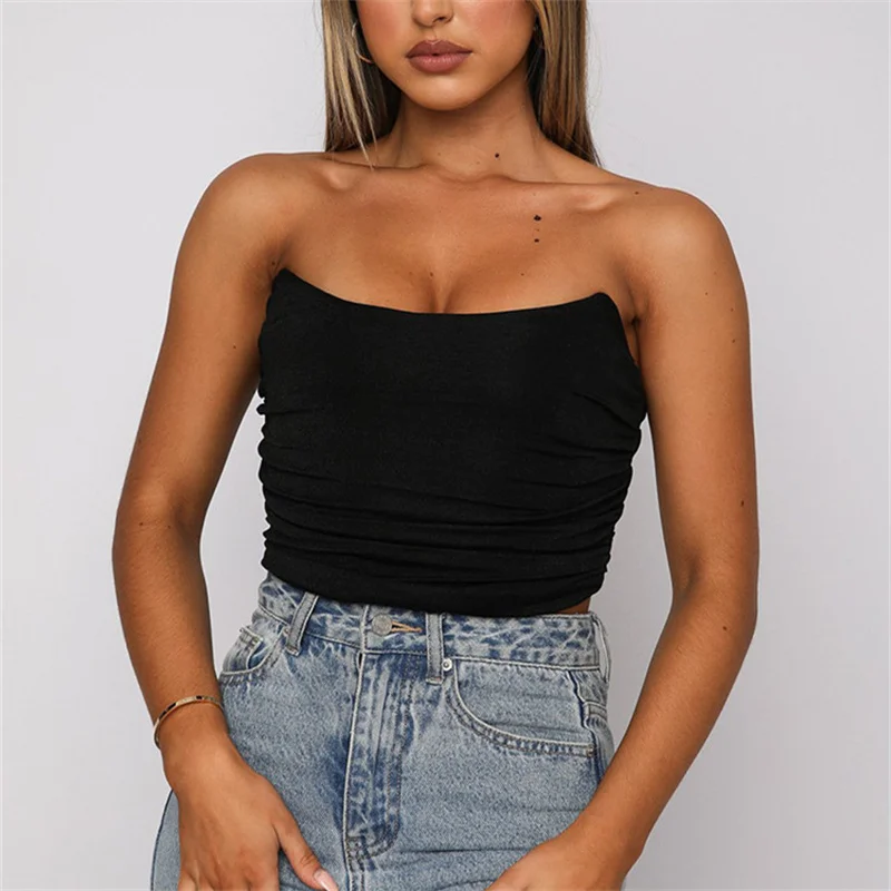 

hirigin Women Summer Strapless Tube Tops Solid Color Sleeveless Backless Off Shoulder Tank Sexy Club Ruched Bustiers Corsets