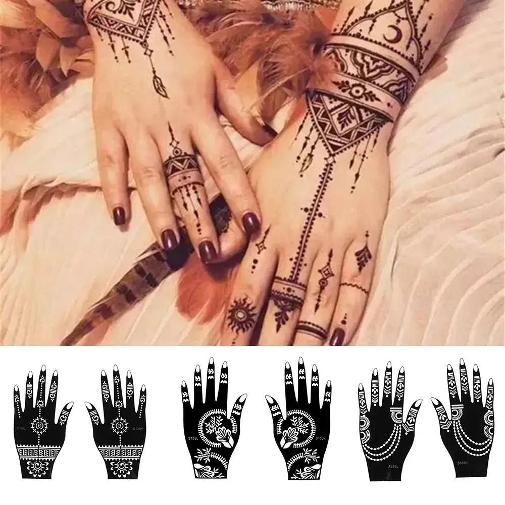 

1 пара татуировок с хной, ручная Татуировка, боди-арт, наклейка, шаблон, индийская Свадебная живопись, комплект хны, инструмент