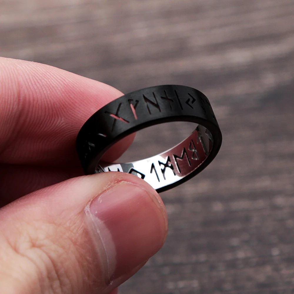 

Vintage Nordic Openwork Viking Rings For Men Punk Black Unisex Stainless Steel Rune Ring Amulet Jewelry Gifts Dropshipping