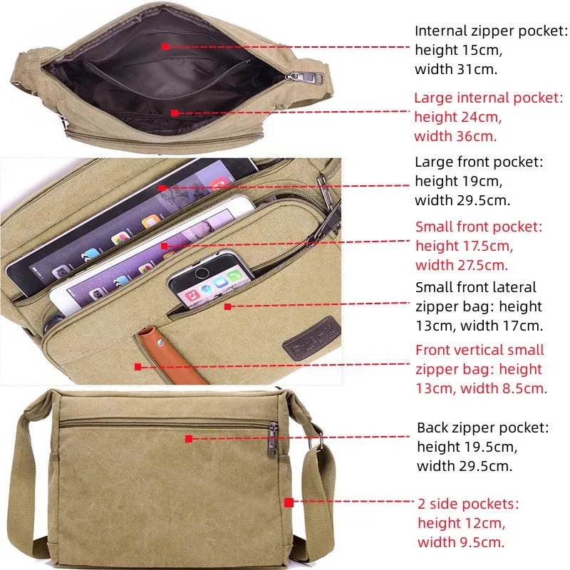 Xiaomi Men's Trendy Business Canvas Single Shoulder Bags Travel Sports Casual Messenger Bag Crossbody Sling Hanging Bags Pack