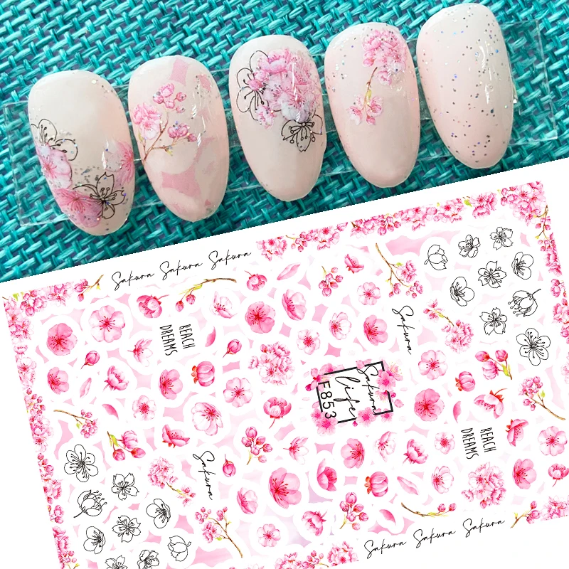 

3D Nail Sticker Art Sliders Peach Blossoms Pink Flowers Stickers for Nails Manicure Adhesive Decals Decoraciones Accessories