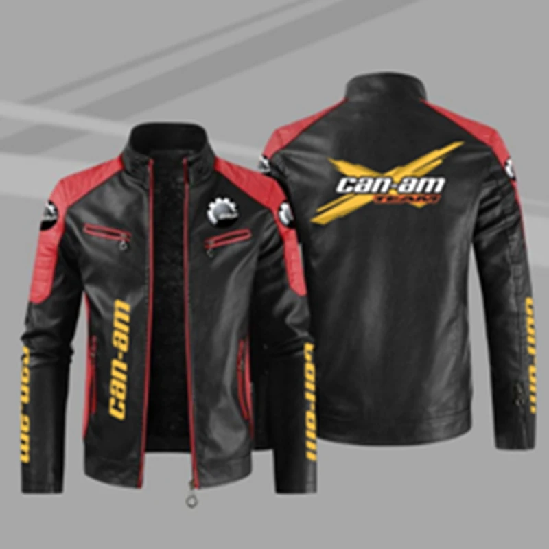 

Мужская зимняя кожаная куртка с логотипом CAN-AM, повседневная мотоциклетная куртка, пальто, Мужская Флисовая теплая приталенная верхняя одежда, 2023
