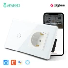 Умный сенсорный выключатель BSEED ZigBee, розетка ZigBee европейского стандарта, черная, белая, серая стеклянная панель, 123 клавиши, 1 канал, Настенные переключатели света