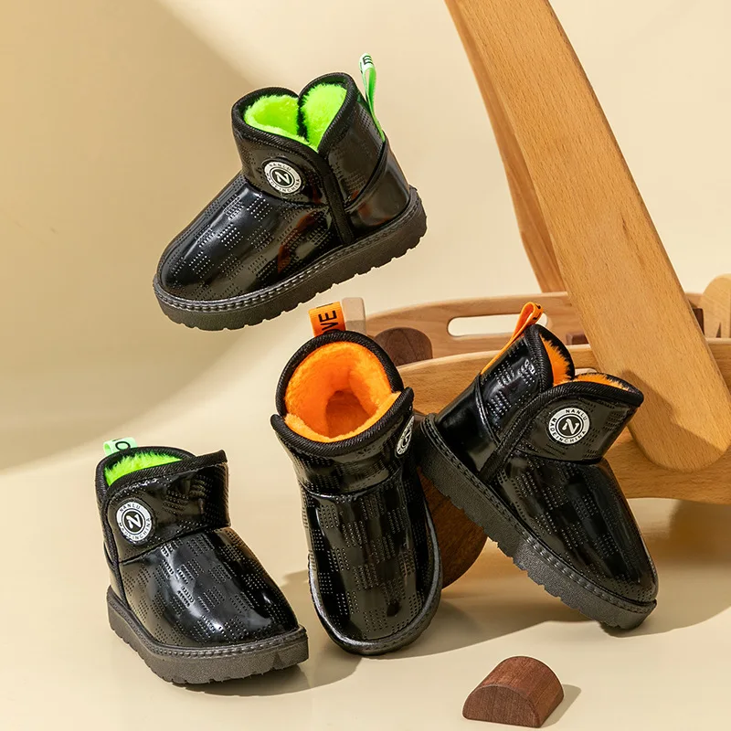 

Winter Children Black Casual Snow Boots Waterproof Versatile Warm Kids Fashion Non-slip Warm Girls and Boys Boots Non-slip Flat