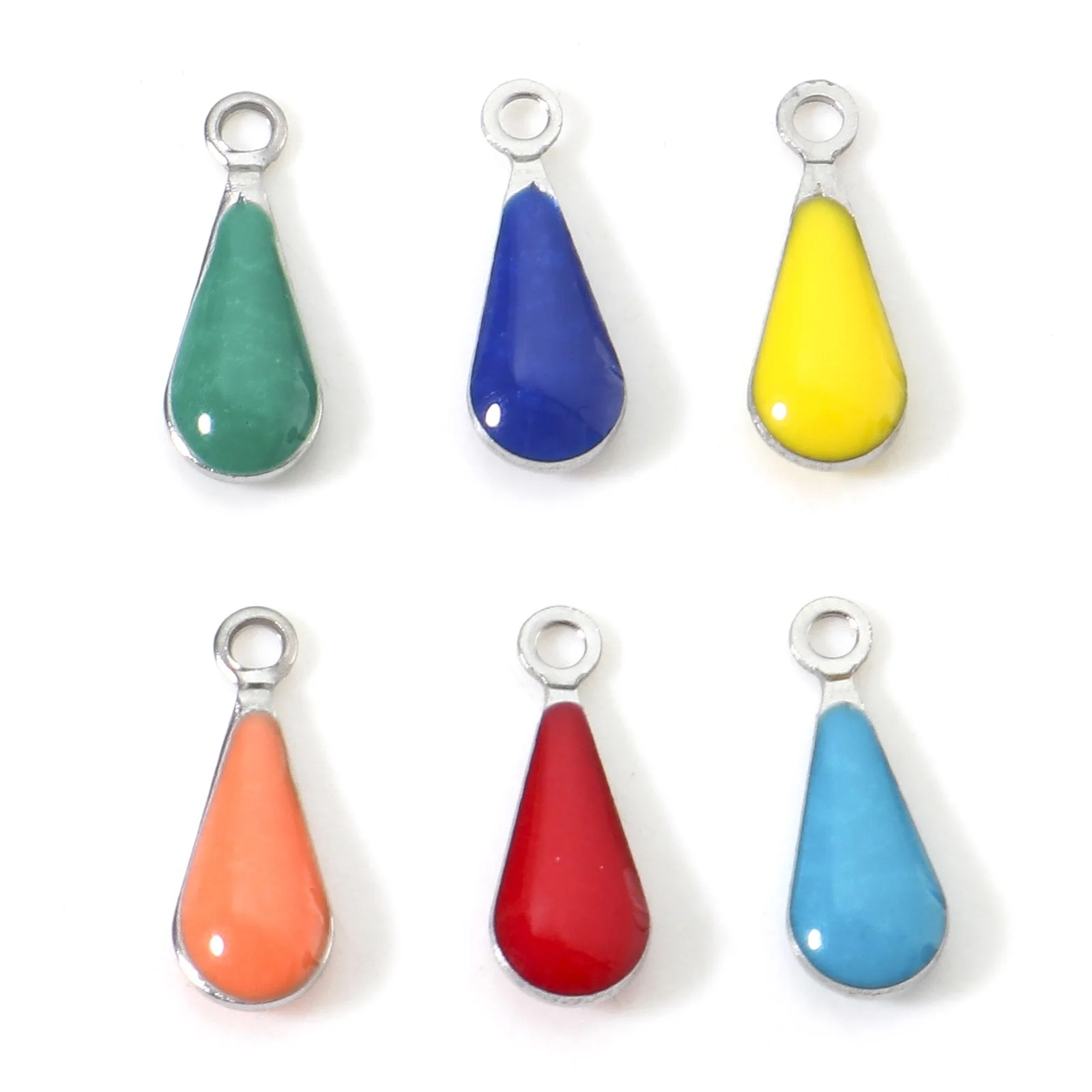 

10PCs 304 Stainless Steel Double Sided Charms Multicolor Drop Enamelled Sequins Pendants Diy Jewelry Necklace Findings 12x5mm