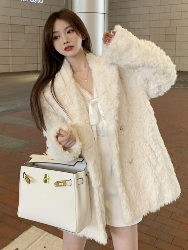 fur coat women Korean Chic Sheepskin Cashmere Coat Women's Winter Senior Retro Wool Coats Winter Warm Parkas