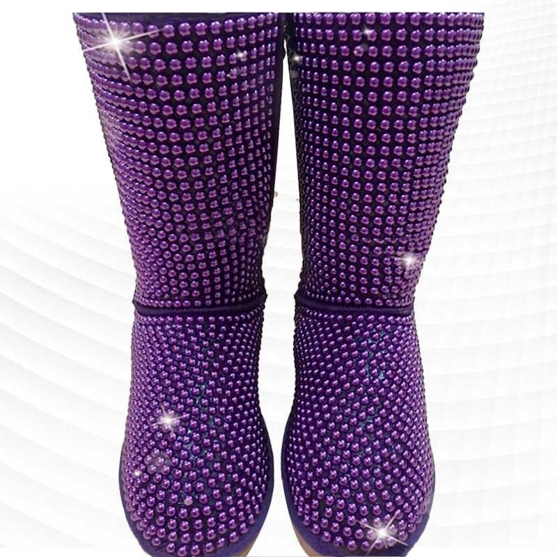 

Handmade pearl custom and leg boots warm fashion wool snow boots plus size women's shoes 35-44