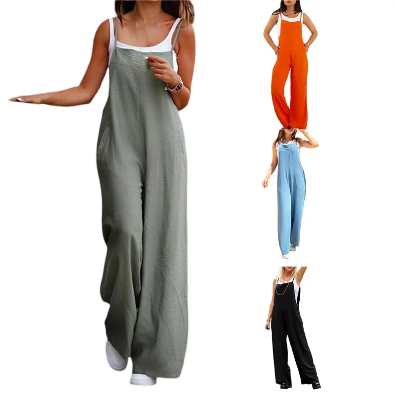 

Женский комбинезон, однотонные свободные длинные брюки для ежедневного использования