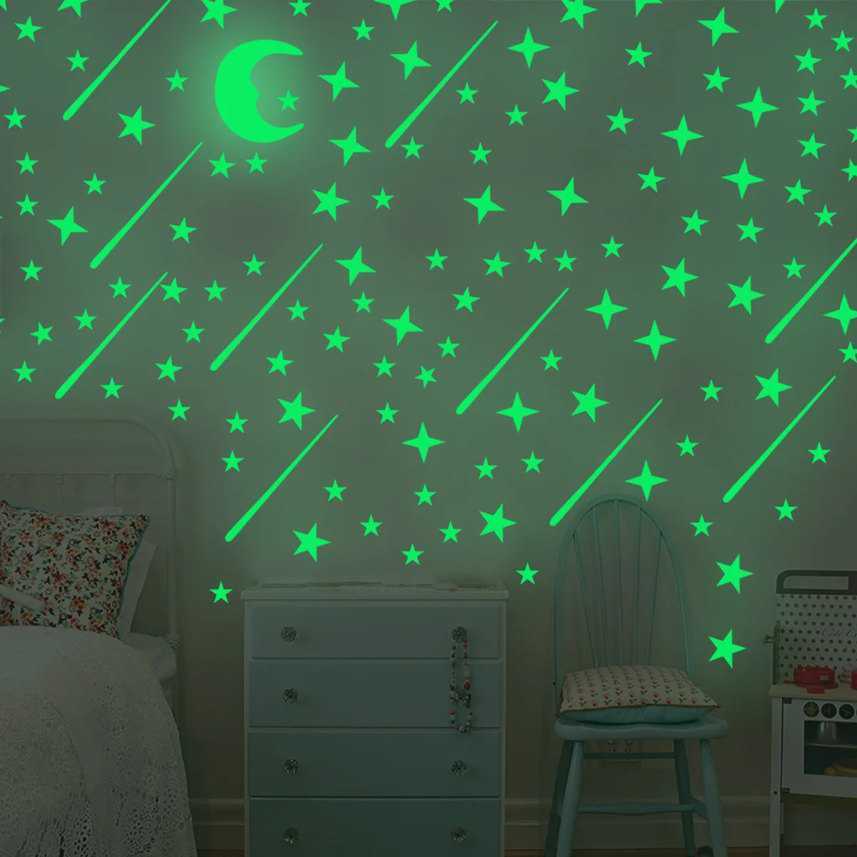 

3pcs Baby Bedroom Kawaii Luminous Wall Stickers Manga Stars Moon Stickers Children's Room Living Room Home Decoration Supplies