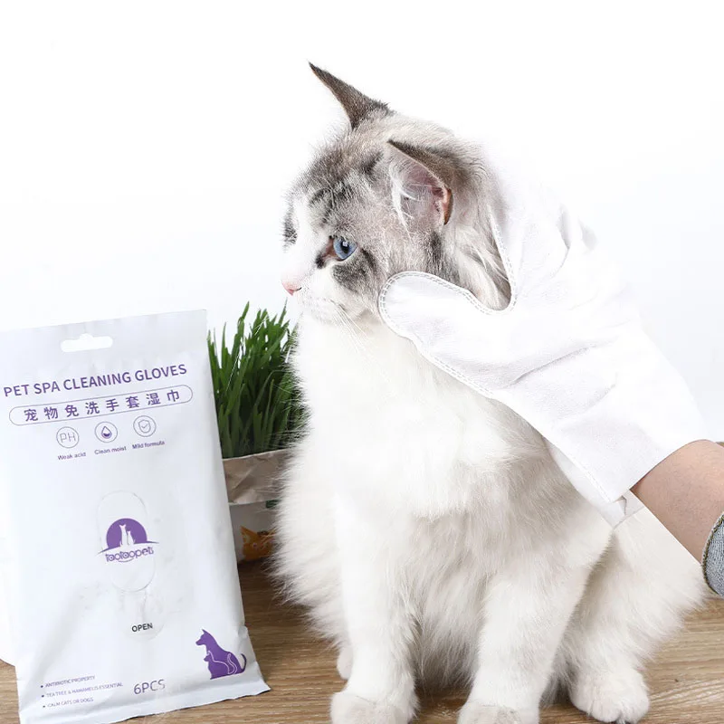 

6Pcs/Pack Disposable Pet Stain Remover Wipes Non-Woven Fabric Glove No Wash Soft Eye Wipes for Dogs and Cats Cleaning Grooming