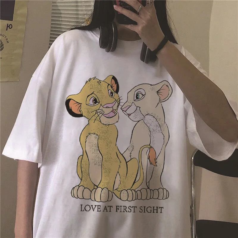 

Disney Fashion The Lion King Simba and Nana Printed Short Sleeve Summer Harajuku Retro T-Shirt Loose Comfort Casual Unisex Top