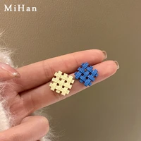 mihan 925 silver needle trendy jewelry geometric earrings new trend asymmetrical blue white stud earrings for women party gifts