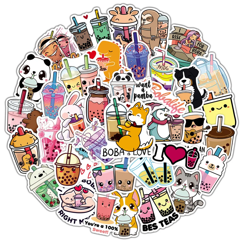 

10/30/50PCS Cartoon Cute Pearl Milk Tea Graffiti Stickers Decorate Luggage Laptop IPadjournal Cup Waterproof Stickers Wholesale