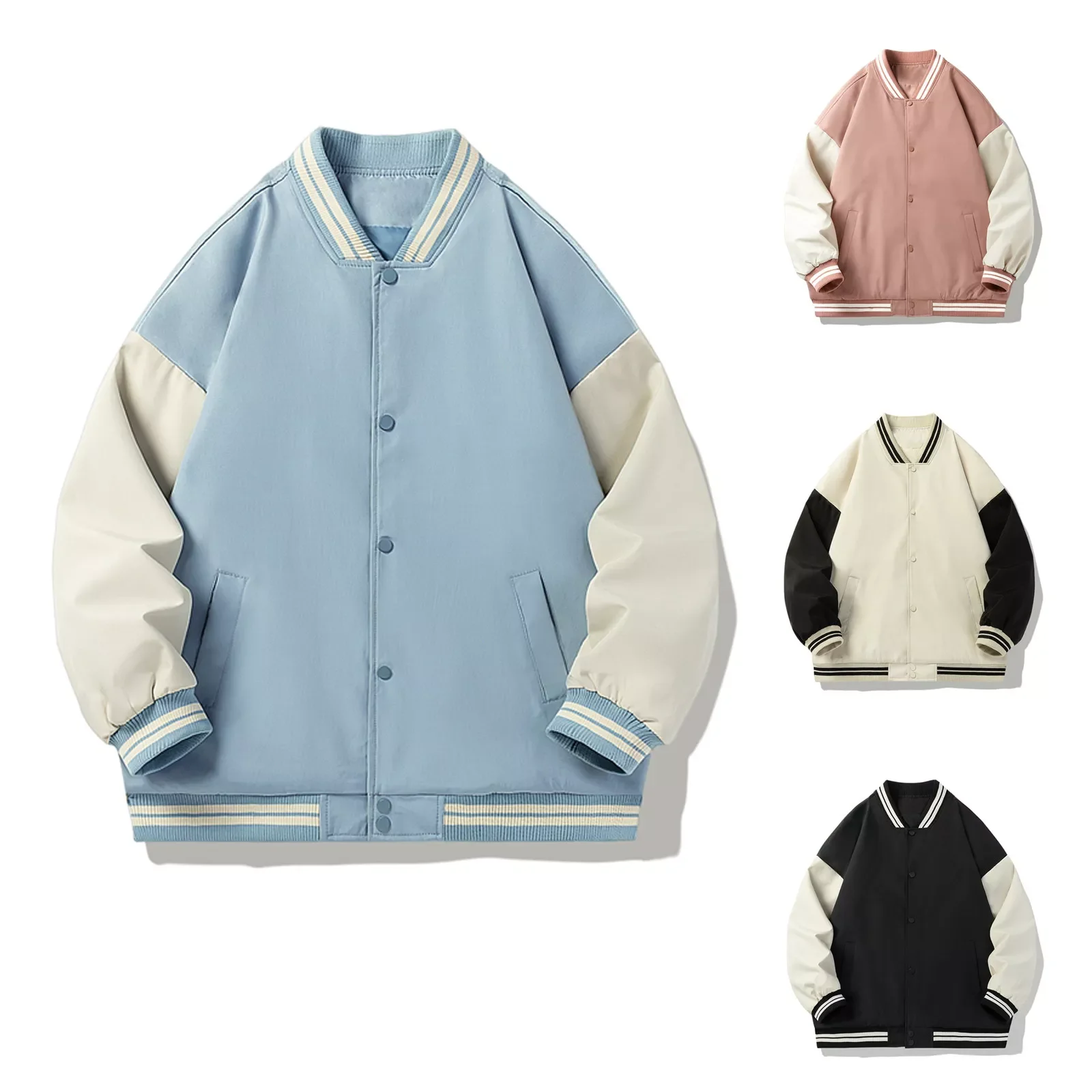 

Mens Autumn And Winter Solid Simple Sports Button Pocket Flying Jacket Baseball Clothes Coat Tall Men
