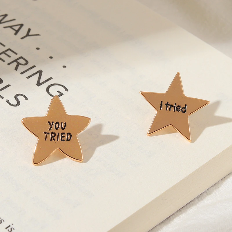 

Fun Encouragement Brooches For Kids Children You've Tried Letter Pentagram Lapel Pins Personality I've Tried Star Brooch Jewelry