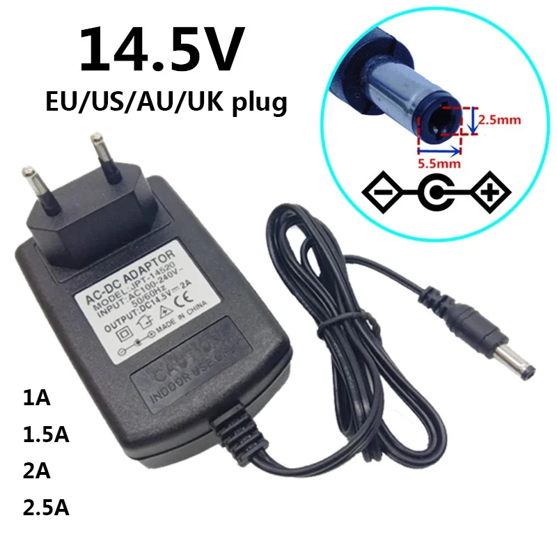 

14.5V 1A 1.5A 2A 2.5A AC 100V-240V Converter Power Adapter Supply DC 14.5 Volt 2000mA EU US UK AU Plug 5.5mmx2.1-2.5mm Switching