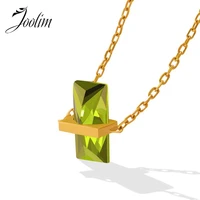 joolim jewelry pvd gold finish no fade light luxury emerald zircon pendant necklace for women stainless steel jewelry wholesale