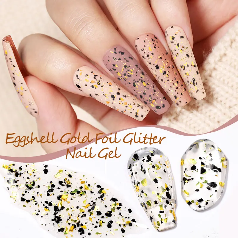 LILYCUTE Clear Eggshell Gel Nail Polish Gold Foil Glitter Quail Egg Effect With Any Color Base Top Coat Soak Off Gel Varnish