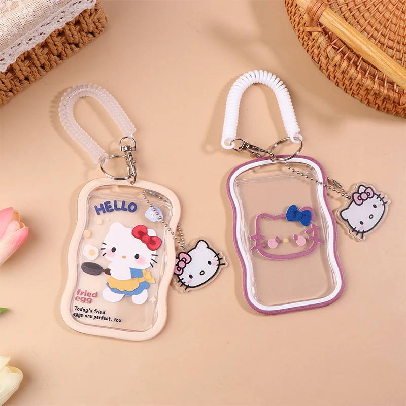 Kawaii Hello Kitty Photo Card Holder Sanrio KT Cat 3-Inch Idol Photocard Sleeves Pendant Meal Bus Protective Cover