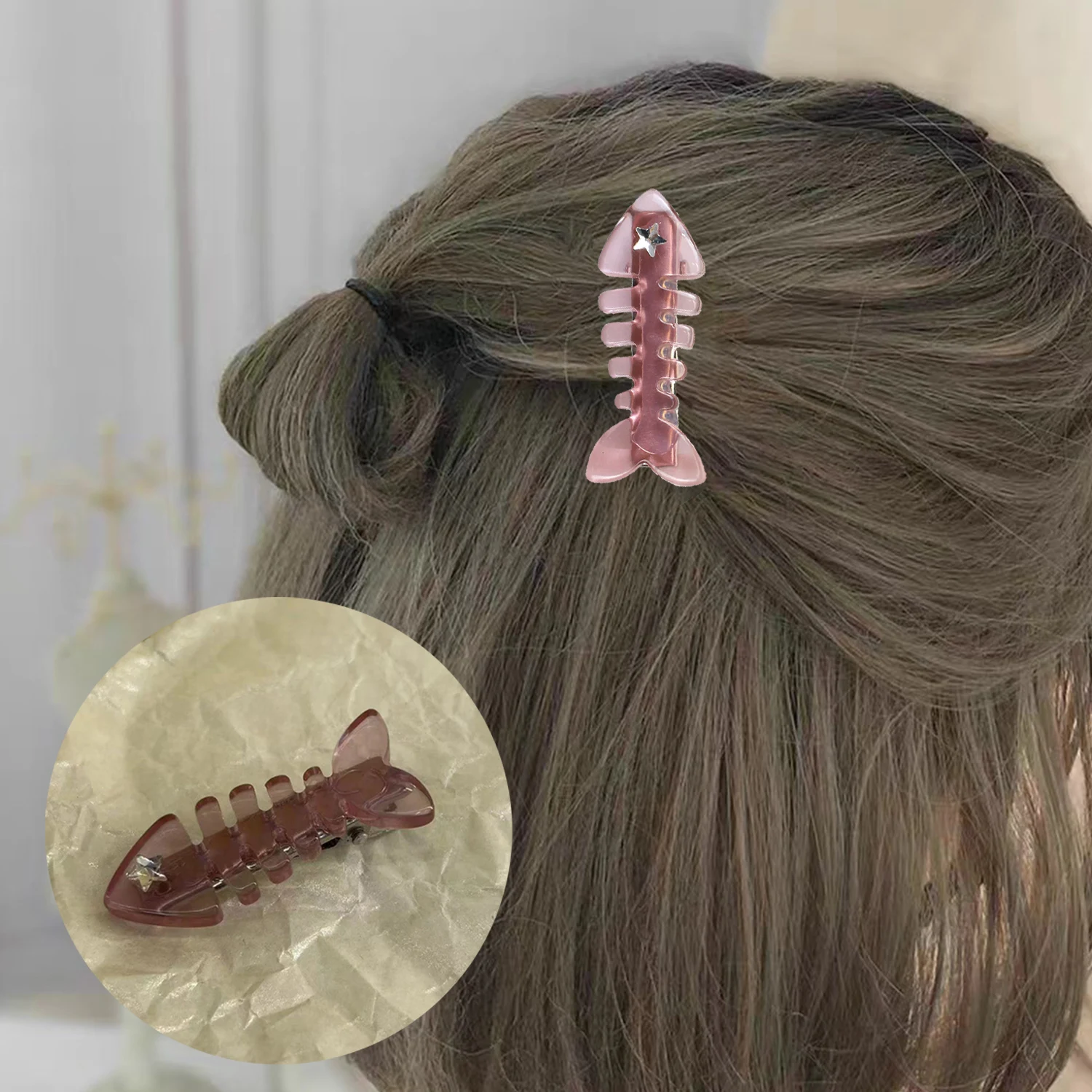 

1PC Cute Sweet Fish Bone Hair Clip Barrettes Fashion Small Fish Shape Plastic Duckbill Clip Hair Accessories For Women