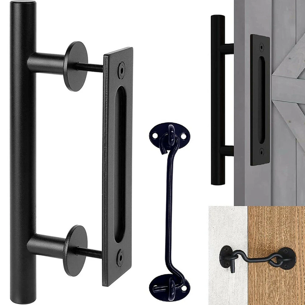 

Door Hardware Set Handle 12inch 1set Black Gate Hardware Kit Handle Iron Matte Black Pull And Flush High Quality