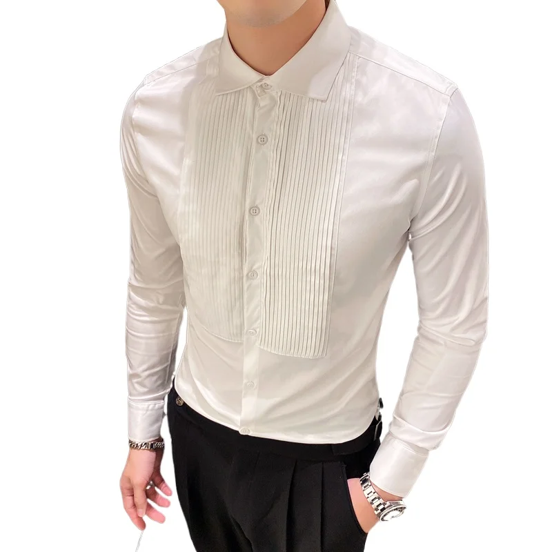 2022 British Style Shirts for Men Long Sleeve Casual Slim Shirt Vintage Streetwear Social Party Camisa Masculina Men Clothing