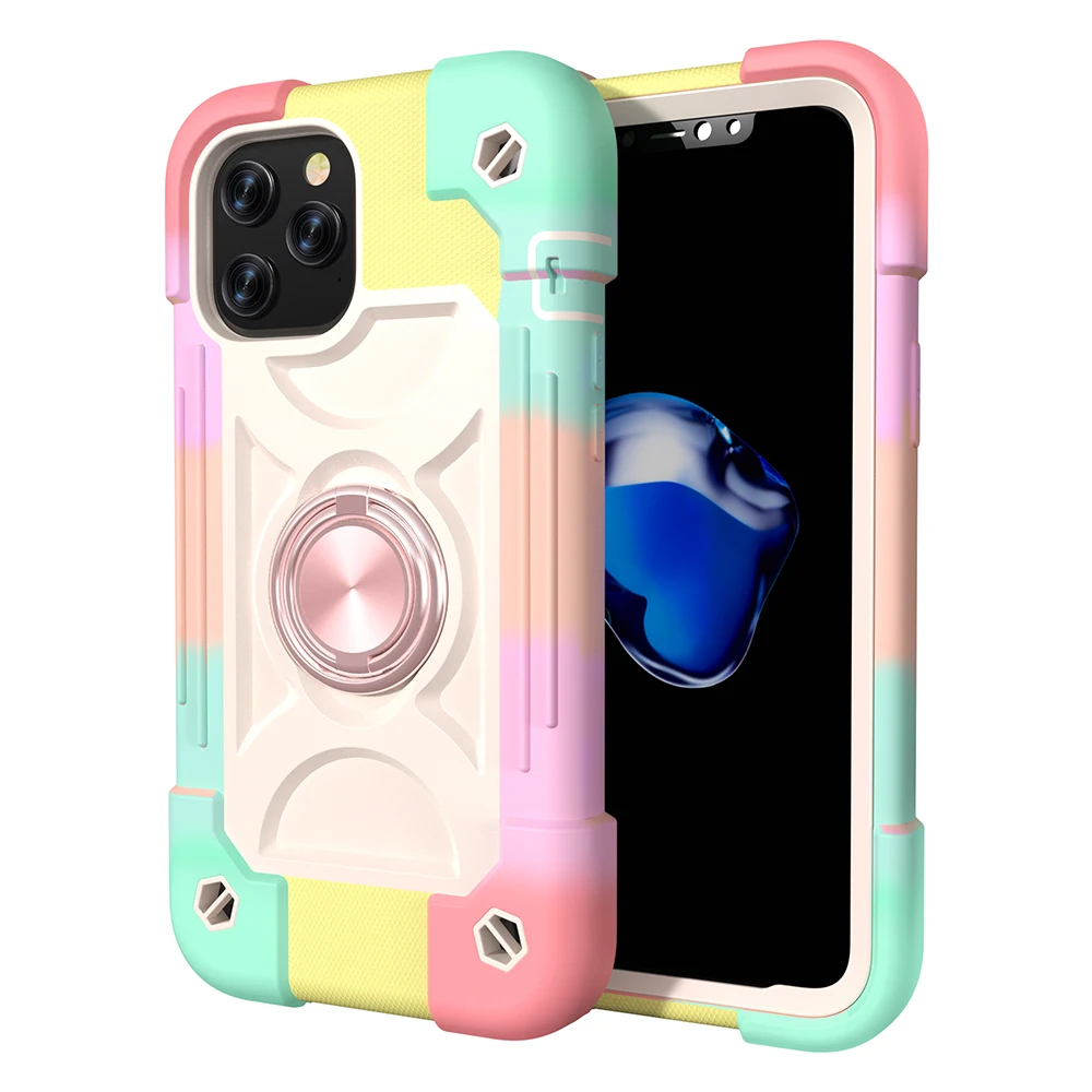 Shockproof Armor Case For iPhone 14 12 Pro MAX 13 Mini XS 11 8 7 Plus Rainbow Silicon Stand Magnetic Cover Hevay Duty Protection