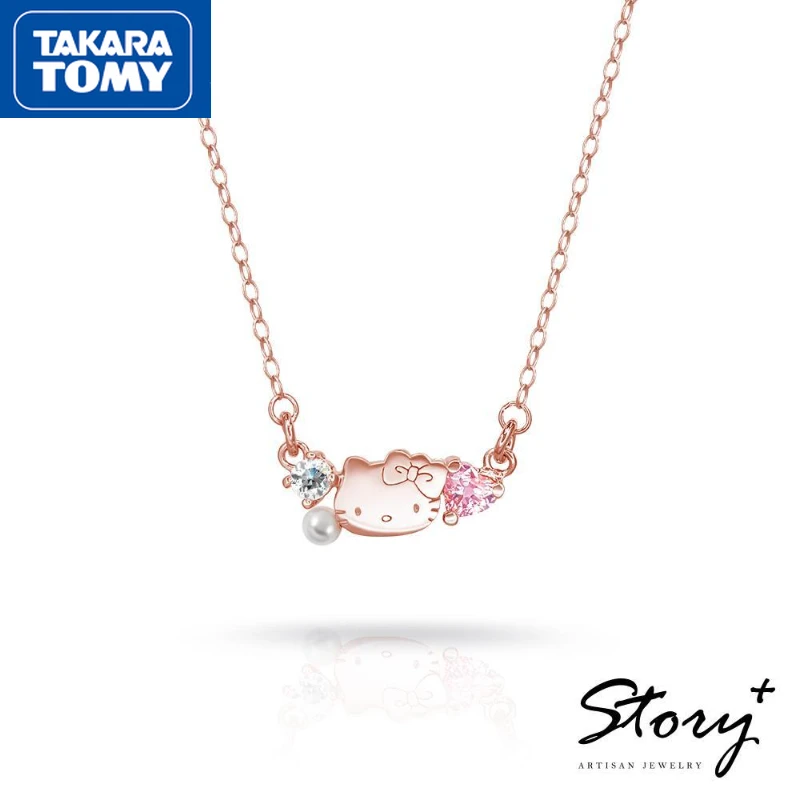 

TAKARA TOMY Girl 925 Silver Diamond Heart Pearl Hello Kitty Collarbone Necklace Woman Elegant and Sweet Student Accessories