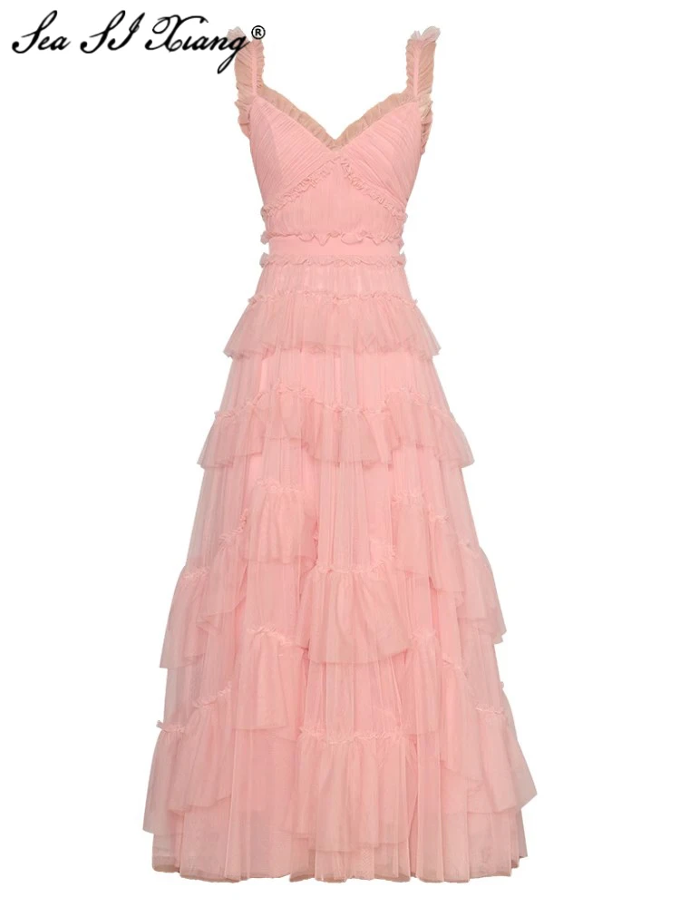 

Женское Сетчатое платье с V-образным вырезом, без рукавов