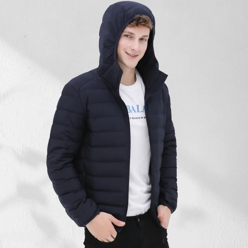 2023Velvet lightweight down jacket new boutique men's hooded short light youth winter clothes white duck down warm coat-M-3XL