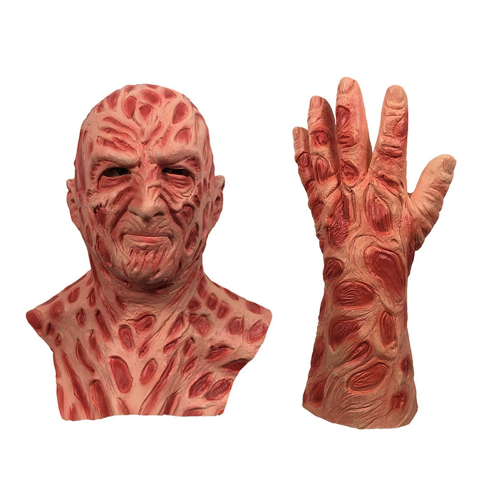 GSF Horror Halloween Freddy Mask Krueger Killer Cosplay Gloves Hat Scary Costumes Full Head Latex Mask Masquerade Party Props images - 6