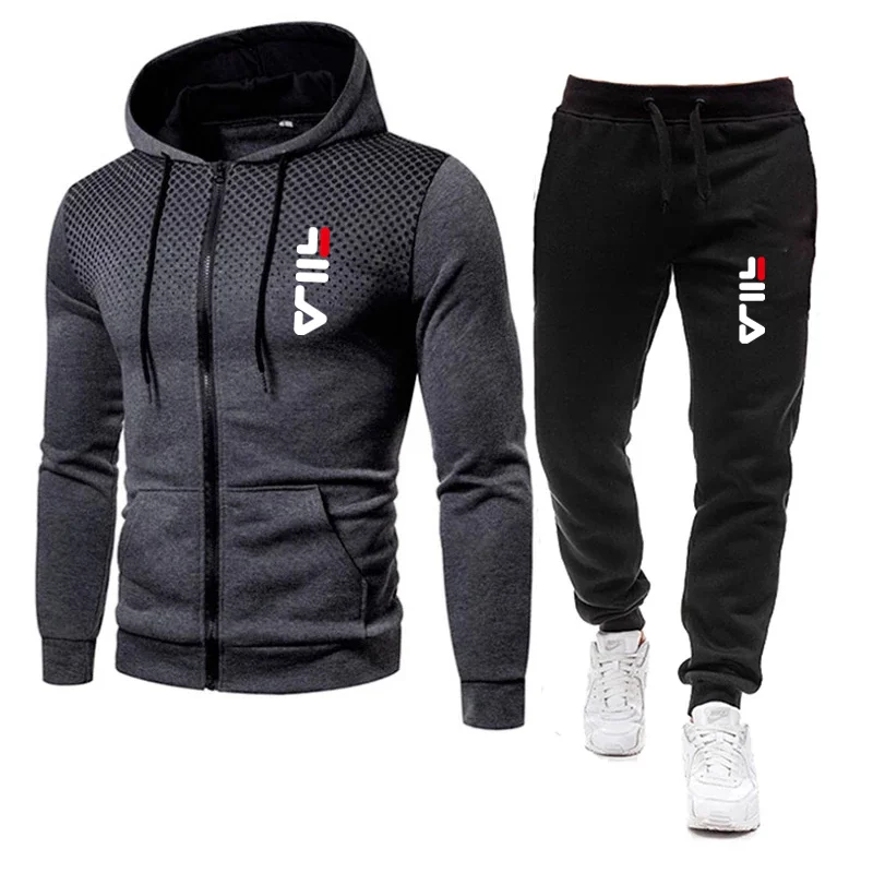

New men's autumn/Winter hooded zipper coat casual cartoon Polka Dot sports suit fashion outdoor fitness running sportswear