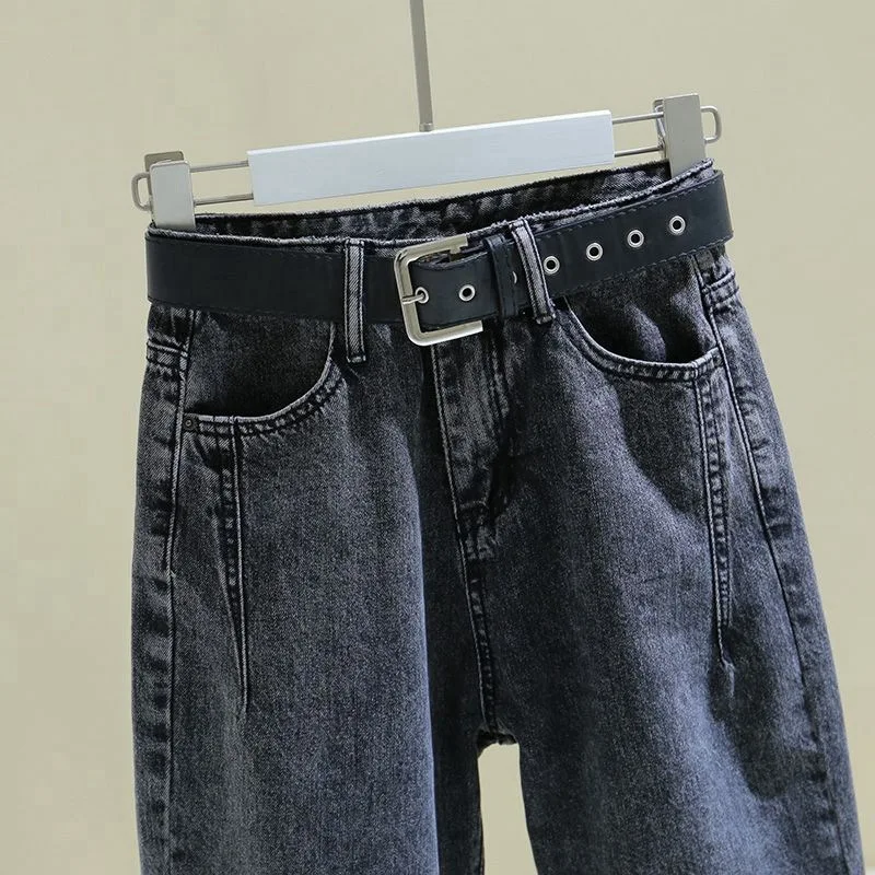 Smoke gray jeans women's autumn and winter new Korean version loose high waist thin all-match Harlan dad pants tide