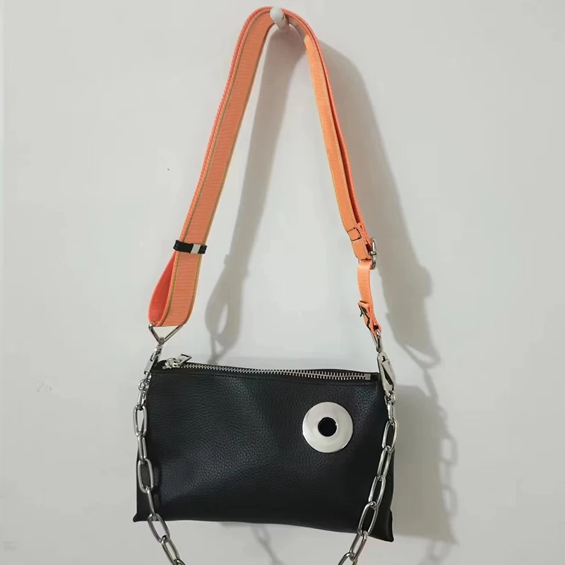 

Black Bag Orange Leather Bag with Chain Is Fashionable and Novel To Enhance The Temperament, High-quality Leather