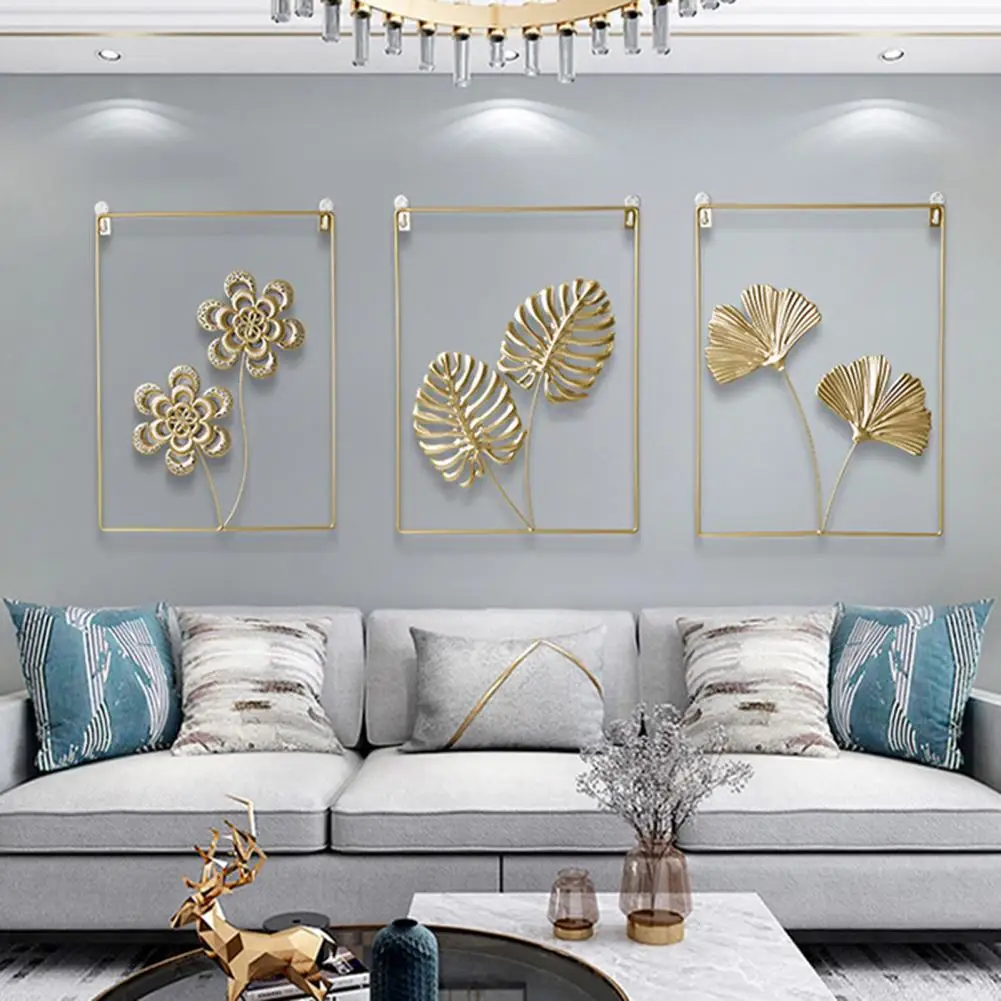 

Nordic Style Golden Leaf Statue Shape Wall Hanging Decoration Creative Metal Round Wall Shelf Decor For Bedroom Living Room