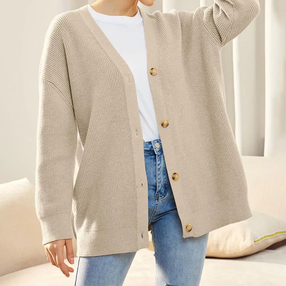 

Women Winter Sweater Coat Stylish Women's V-neck Sweater Coat Loose Fit Ribbed Knitting Cardigan Outwear for Autumn Winter Long