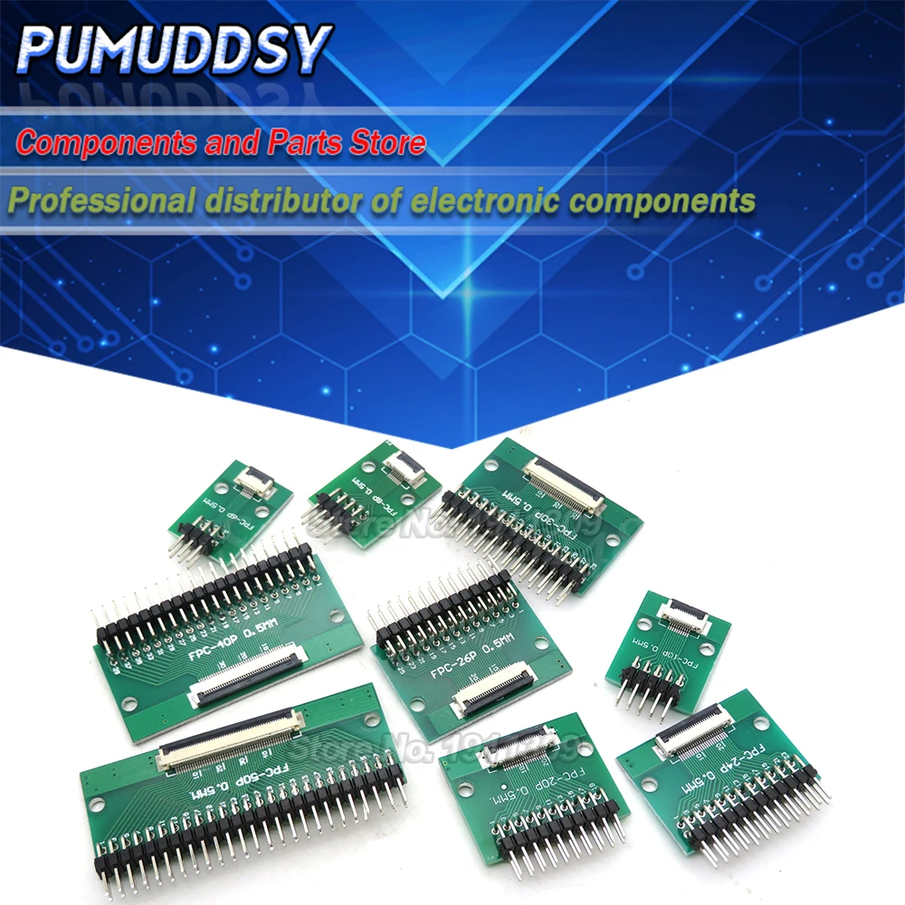 FPC FFC Adapter Board 0.5mm 1.0mm To 2.54mm Connector Straight Needle And Curved Pin 6 8 10 12 20 24 26 30 34 40 50 60 80 Pin