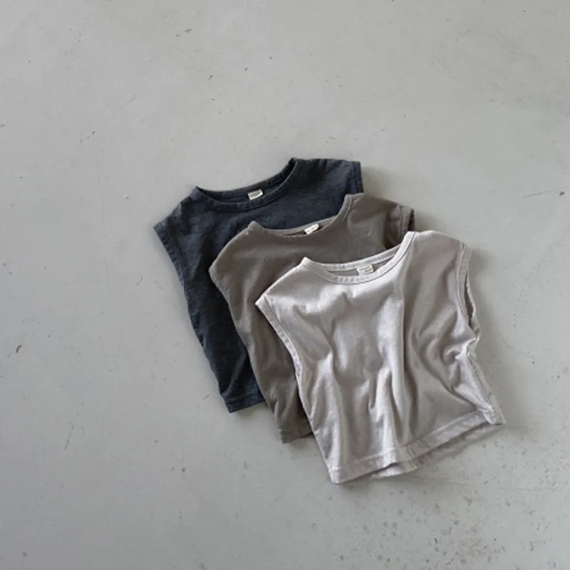 

2022 Summer New Baby Sleeveless Vest Solid Color Boy Girls Casual T Shirt Cotton Kids Loose Tee Fashion Infant Tops Baby Clothes