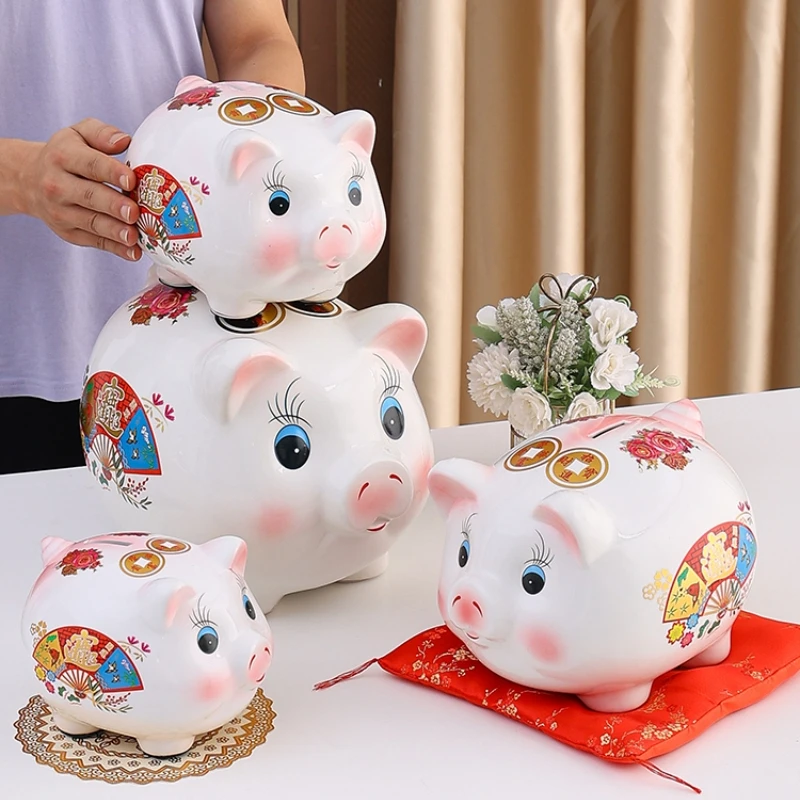 

Ceramic Coin Money Box for Kids Adult Wedding Secret Luxury Cartoon Pig Piggy Bank Toy Ornament Living Room tirelire Home Decor