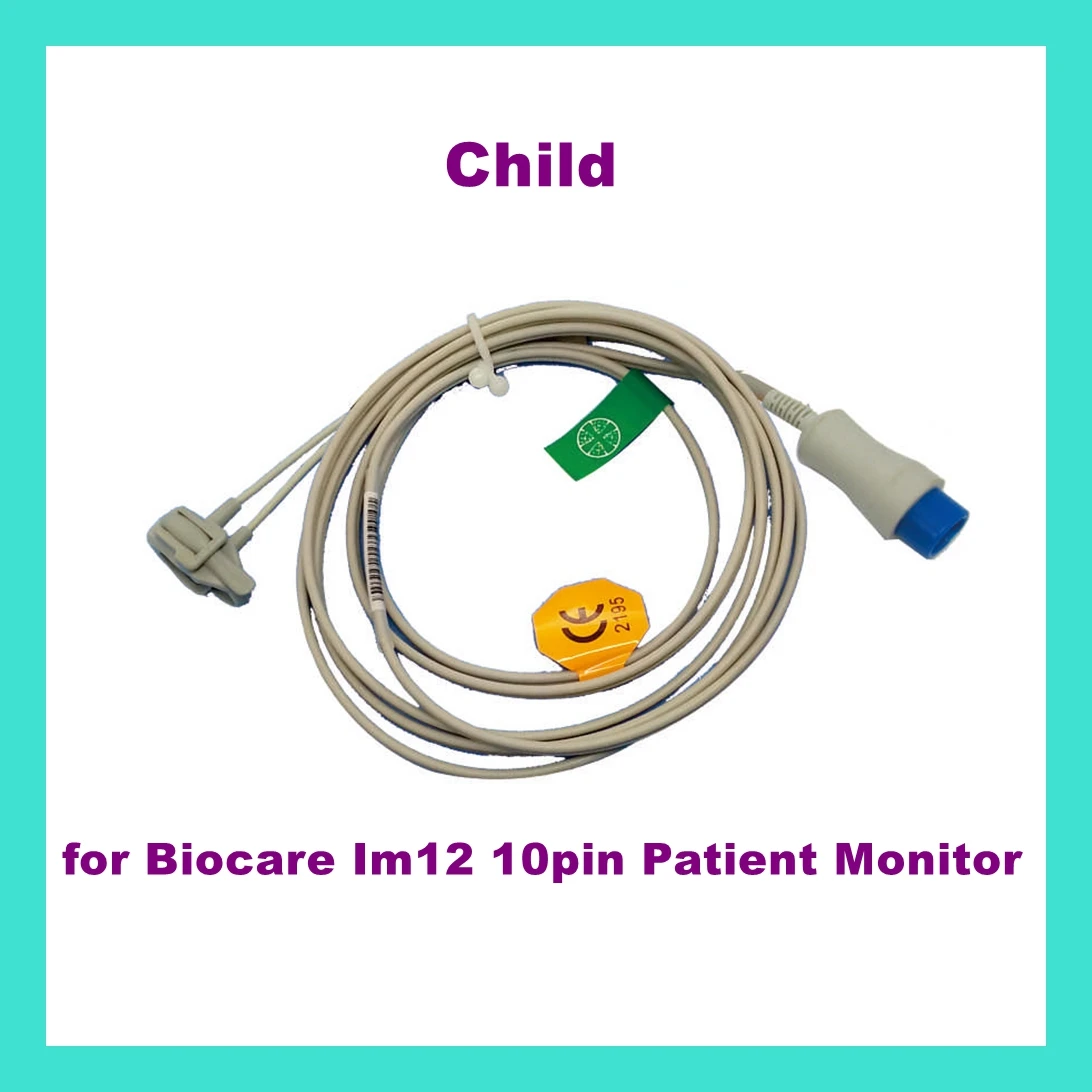 

Child Finger Clip Ear Clip Silicone Long Cable Reusable Spo2 Oxygen Sensor for Biocare Im12 10pin Patient Monitor