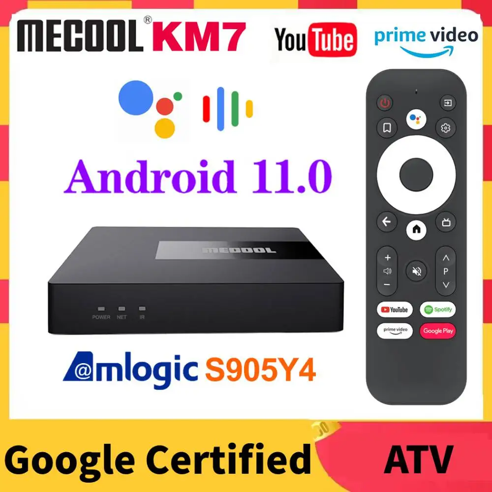 

ТВ-приставка Mecool KM7 ATV с сертификатом Google, Android, 4 ГБ, 64 ГБ, Amlogic S905Y4, DDR4, Android TV 11, двойной Wi-Fi, 4K, Netflix, ТВ-приставка