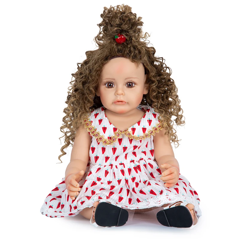 

55CM Reborn Toddler Doll Girl Curly Hair Sue-Sue Hand-detailed Paiting Rooted Hair Waterproof FUll Silicone Body Dolls for Girls